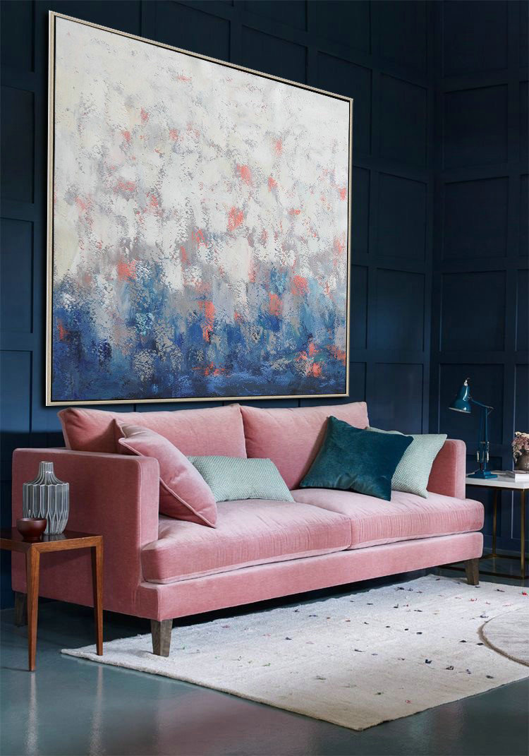 Extra Large Textured Painting On Canvas,Oversized Contemporary Art,Large Oil Canvas Art,Blue,Taupe,White,Pink.etc